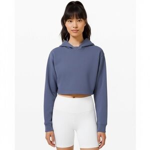 Lululemon All Yours Cropped Hoodie Blue Hooded Sweatshirt Sz 2 Terry Crop Fitted